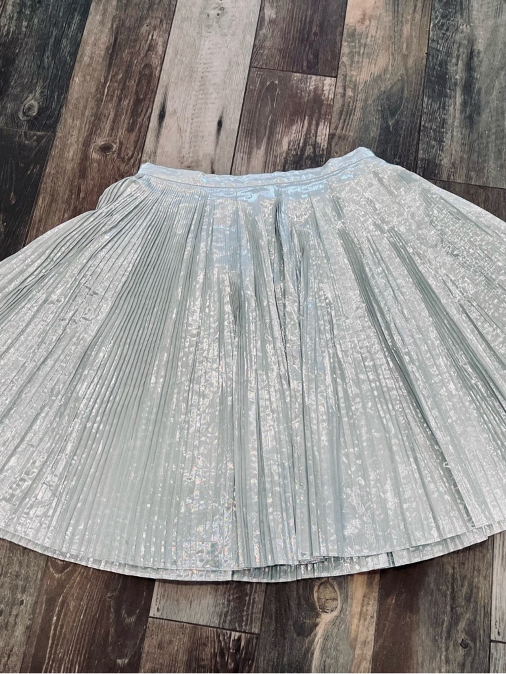 Talbots Metallic Silver Pleated Accordion Skirt holiday festive party Sz 10 - Picture 10 of 12
